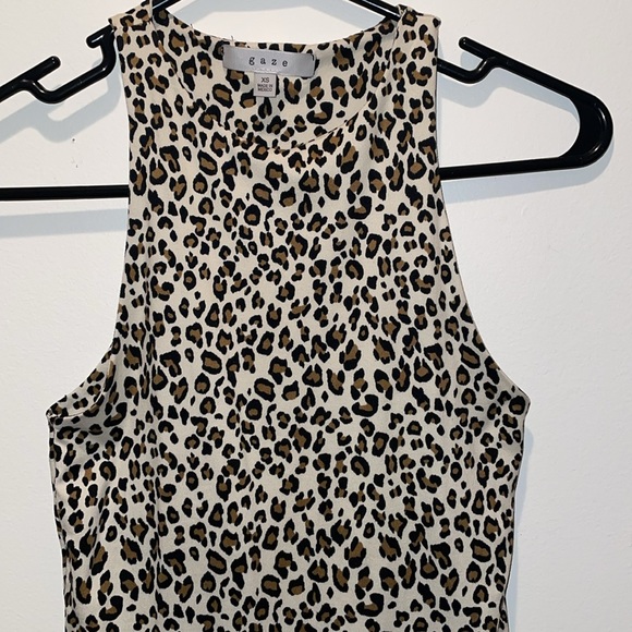 Natural Tone Cheetah Print Tank Top Bodysuit with High Neck - Picture 2 of 5
